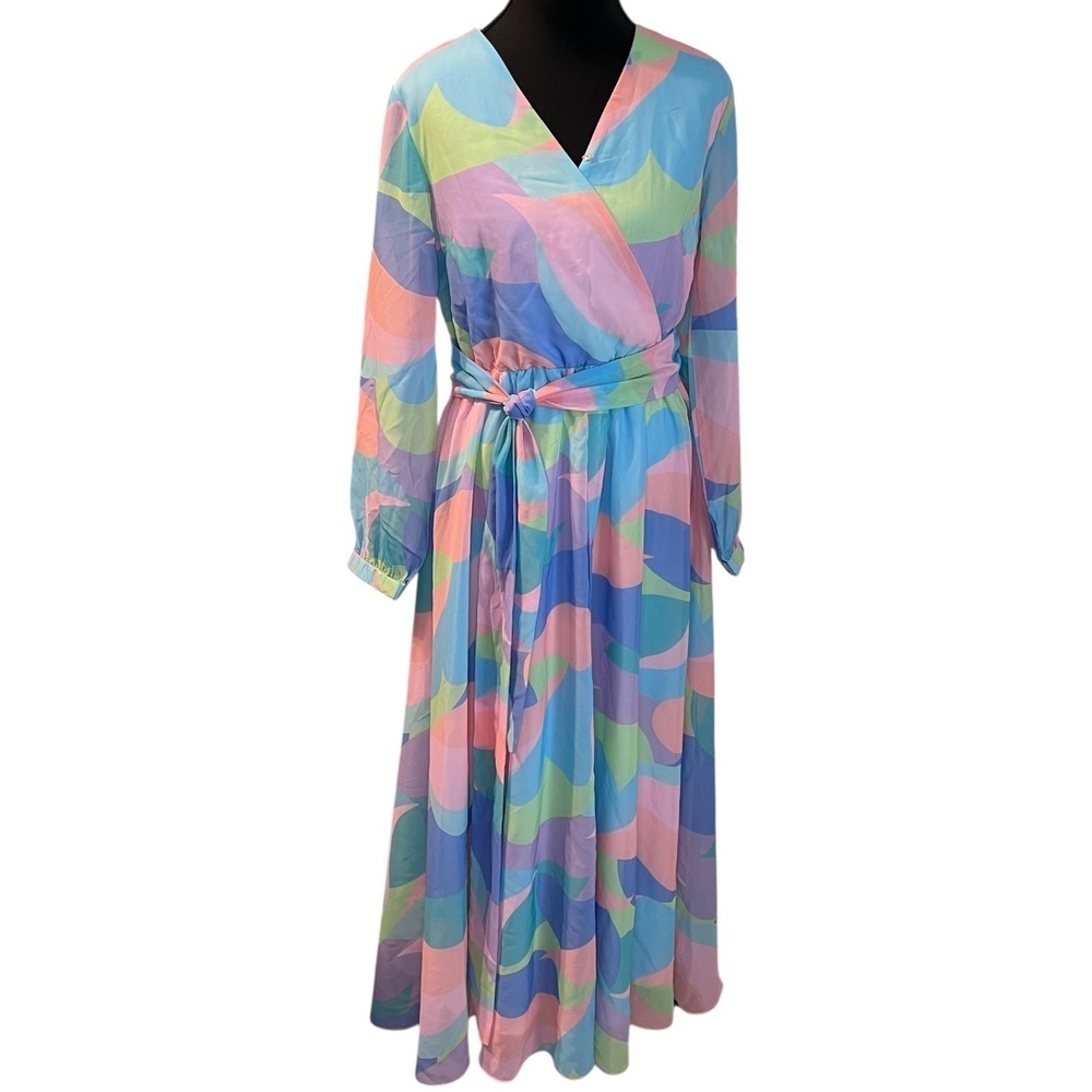 Studio‎ EY Pastel Wrap Maxi Dress S Boho Spring Tie Waist Resort Vacation - Picture 5 of 13